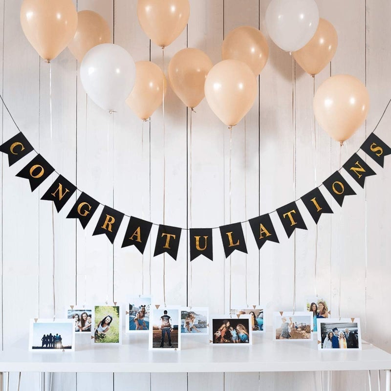 Decor365 Gold Black Congratulations Banner for Graduatoin Party Decoration Swallowtail Pennant Flags Bunting Hanging Congrats Sign for New Job Promotion Retirement Team Parties- No DIY Needed - Image 3